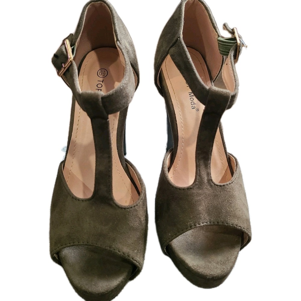 TOP Moda Green Strappy Heels With Peep Toe Size 6 1/2‎ Women's Dressy